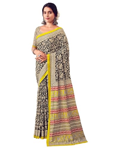 Image of SIRIL Women's Printed Cotton Saree with Unstitched Blouse Piece