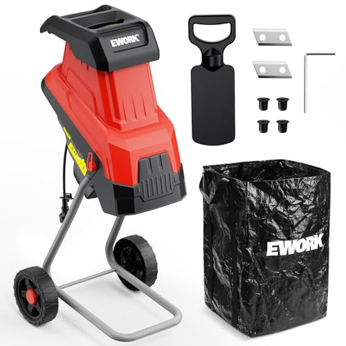 EWORK Electric Wood Chipper, 15-Amp Chipper Shredder with 1.77" Cutting Diameter and 15:1 Reduction Rate, Mulcher Chipper Shredder Includes 2 Extra Blades for Branches, Leaves, Twigs and Yard Waste EWORK Electric Wood Chipper, 15-Amp Chipper Shredder with 1.77" Cutting Diameter and 15:1 Reduction Rate, Mulcher Chipper Shredder Includes 2 Extra Blades for Branches, Leaves, Twigs and Yard Waste