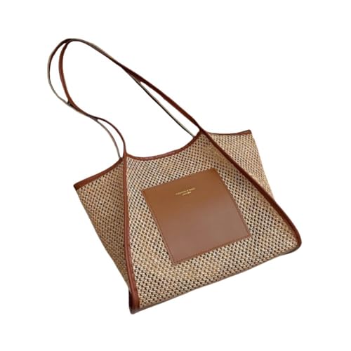 Shoulder Solid Color Straw Trendy Woven Handbag Women Brown