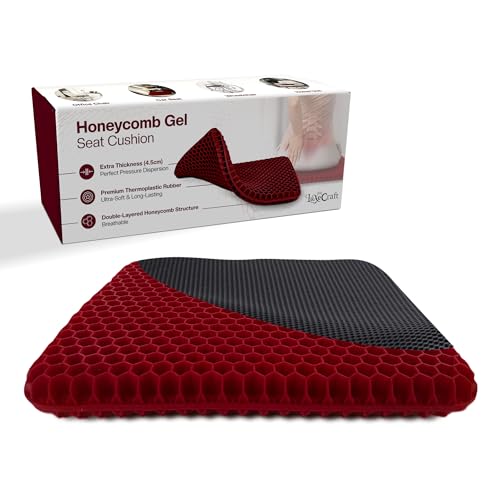 LuxeCraft Honeycomb Gel Seat Cushion – 4.5 cm Thick Gel Comfort Cushion for Pain Relief & Support | Soft TPR with Breathable Honeycomb Design | Perfect for Office Chairs, Cars & Wheelchairs