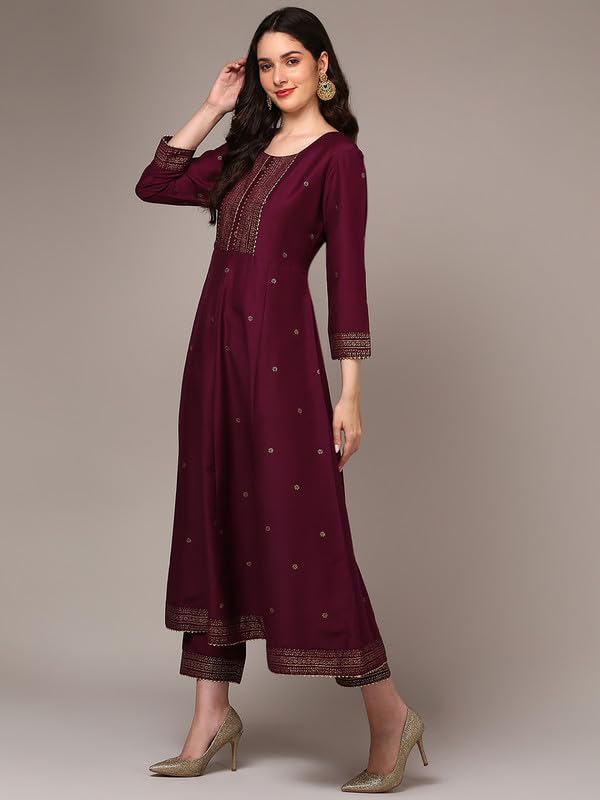 Image of Vaamsi Women's Silk Blend Solid Anarkali Kurta Pant With Dupatta