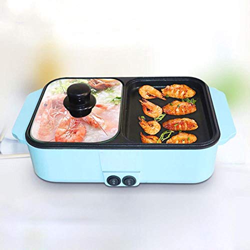 Household Multi-Function Barbecue Frying Pan Dual-Purpose Barbecue Hot Pot One Pot Electric Hot Pot Electric Baking Pan-US Standard 110V-Blue student