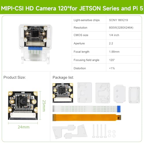 Image of Yahboom IMX219 HD Camera with Case,8MP 120FOV Camera Module Compatible with Jetson Nano /Xavier NX /Jetson Orin Super (IMX219 120Camera+15 /22pin)