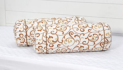 Image of AURAVE Cotton 144 TC Printed Bolster Cover with Drawstring Closure, Set of 2, Soft Breathable Durable Machine Washable for Sofa Bed & Home Decor, 15 inchx30 inch, Mustard | Cover Only
