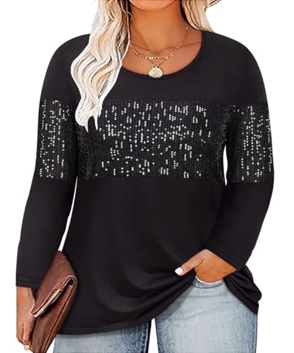 Image of CARCOS Plus Size Tops for Women Color Block Flower /Striped /Camo Crew Neck Long Sleeve Tee Shirt