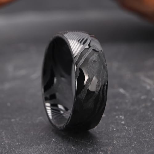 Gold Black Damascus Steel Rings