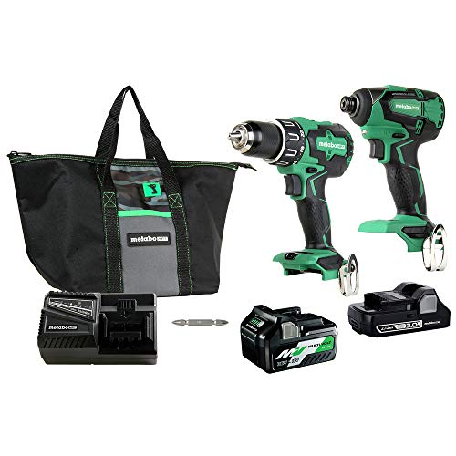 Metabo HPT Cordless Hammer Drill and Impact Driver Combo Kit, 18V, Brushless, Includes Two Batteries, 1-36V 18V MultiVolt 5.0 Ah and 1-18V Compact 3.0 Ah Battery, Lifetime Tool Warranty (KC18DBFL2T)