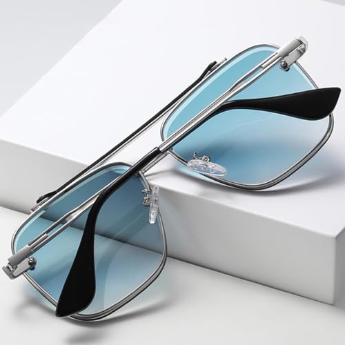 Lunettes de soleil tendance monture large bicolore dégradée colorée métal