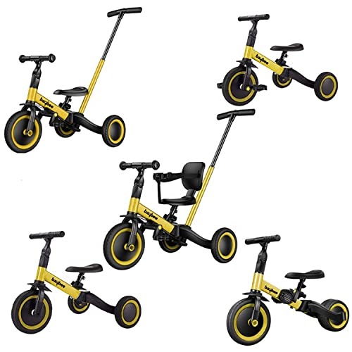 Image of Baybee Spectra 5 in 1 Baby Tricycle for Kids, Smart Balance Bike Kids Cycle with Parental Push Handle, Eva Wheels & Safety Belt | Baby Cycle for Kid 1-3 Years Boy Girl (Yellow)
