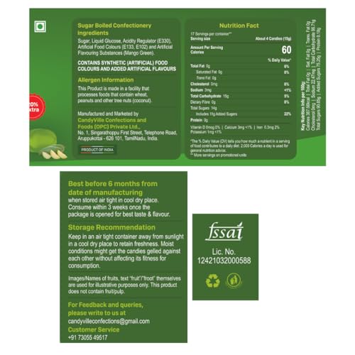 Image of CandyVille Frootfab Kachcha Mango Candy Jar (400 Gm) | Kachi Keri | Kaccha Aam | Raw Mango Flavoured Candy