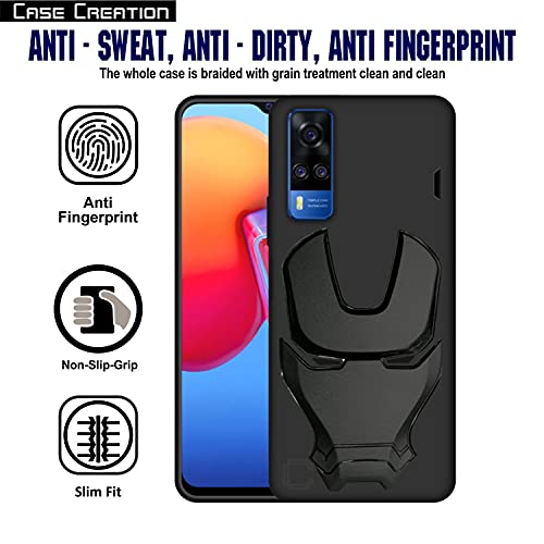 Image of COVERLY Official 3D Smooth Feel Avengers Logo Mask Soft Rugged Grip TPU Silicone Iron Man Cartoon Movie Silicone Rubber Matte Strong Back Cover for Vivo Y51 2020 (2020) -HD Black Avenger