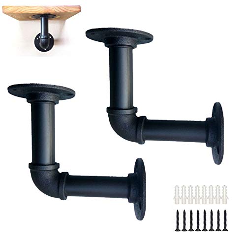 2 soportes de estante de tubo, soporte de estante industrial, estantes flotantes montados en la pared, estante de tubería de fontanería, estante de libros, estantería vintage montada en la pared, con