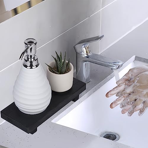 Small Wood Tray Pedestal Stand Farmhouse Bathroom Decor Decorative Wooden Riser Kitchen Soap Dish Holder for Vanity, Counter, Sink, Black