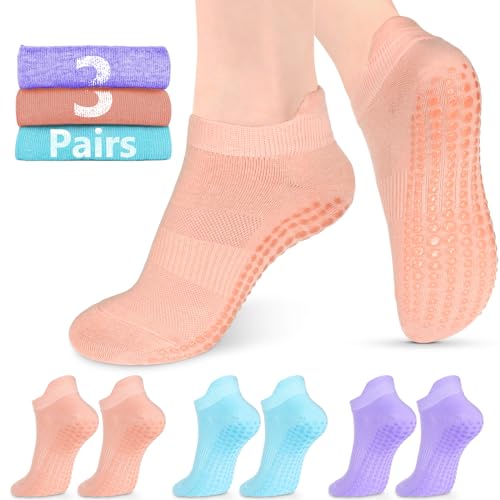 Image of AURUZA Grip Socks for Women Men Pilates Grip Socks Non Slip Yoga Sock with Grips for Barre Barefoot Hospital Grippy Sock