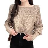 [ROSELUCA.] セーター レディース ニットトップス プルオーバー スクエアネック 長袖 春 秋 大人可愛い パフスリーブ シンプル ゆったり ぬけ感 デイリー ベージュ