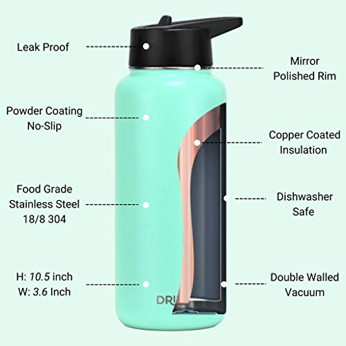 Image of Drinco Stainless Steel Water Bottle Spout Lid Vacuum Insulated Double Wall Water Bottle Wide Mouth Leak Proof Keep Cold Sport Camping Hiking (32oz Teal)