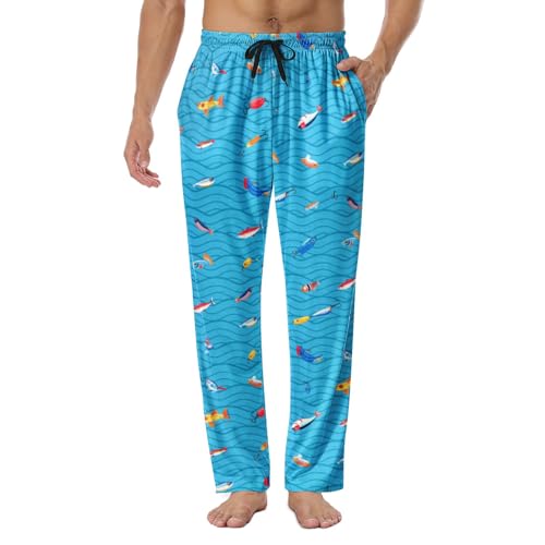 Yuituiyy Fish Pajama Pants For Men Soft Fishing Sleep Pants Blue Lounge Pajama Bottoms with Pockets Pjs Sleepwear Gifts