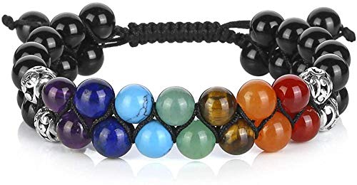 Bead Chakra Bracelet 7 Chakras Healing Crystals Bracelet Yoga Stone Beads Bracelets Meditation Relax Anxiety Bangle for Womens Mens-Black - 7 Chakra Black Agate Bracelet
