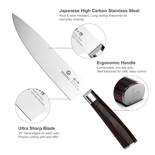 Image of imarku 3 Pieces Knife Set, Professional Razor Sharp Kitchen Knives | Japanese High Carbon Steel Chef Knife 8 inch, Non-slip Cooking Knives with Ergonomic Pakkawood Handle