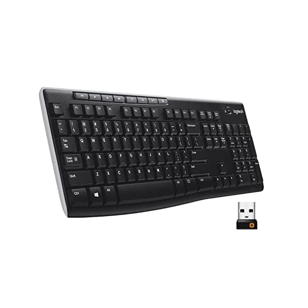 Logitech K270 Wireless Keyboard for Windows, 2.4 GHz Wireless, Full-Size, Number Pad, 8 Multimedia Keys, 2-Year Battery Life, Compatible with PC, Laptop, Black