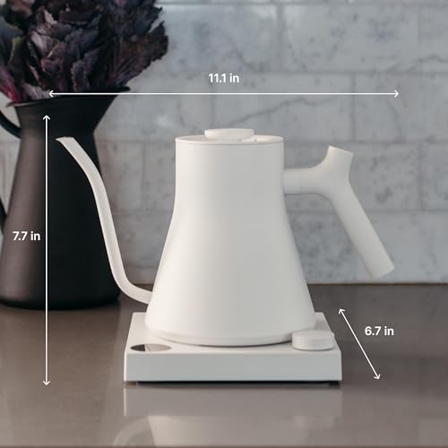 Image of Fellow Stagg EKG Pro Electric Gooseneck Kettle, Stainless Steel, Keep Warm | Precise Temperature Control, Quick Heating, Brew Timer, Pour-Over Coffee and Tea, Matte White, Maple Wood Handle, 0.9 Liter