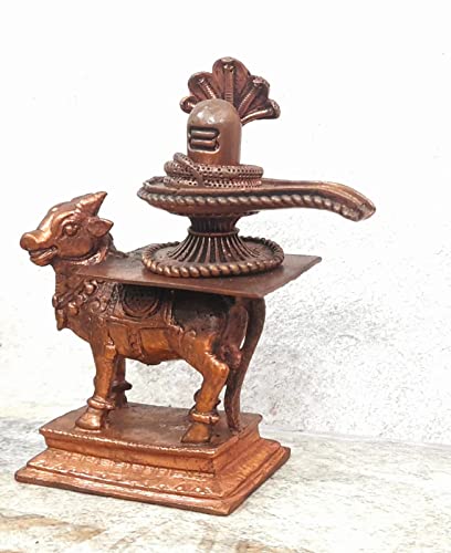 Image of Copper Idols India 2.7 inches, Handmade Shivalingam with Nandhi Vahanam 388 Gram, Combo Idol,Patina Antique Finish, Pack of 1Piece