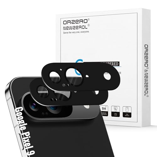 Orzero (2 Pack Camera Lens Protector Compatible for Google Pixel 9, Protector de Cámera Premium Metal and Glass Precise Camera Cutouts High Definition Anti-Scratch - Black