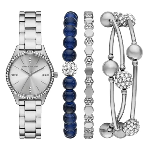 Skechers Women's Three Hand Silver Alloy Watch and Bracelet Gift Set