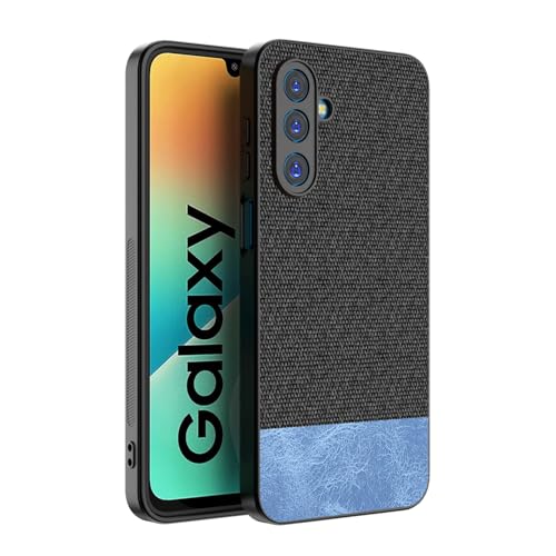 Image of Kapa Soft Fabric & Leather Hybrid Protective Back Cover for Samsung Galaxy M36 / F36 5G | Shockproof Slim Hard Anti Slip Back Case (Black,Blue)