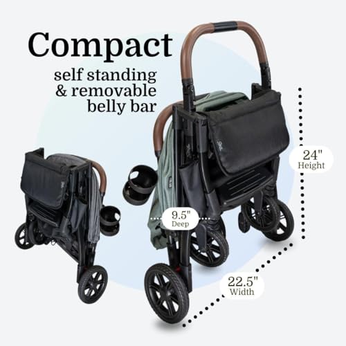 Image of Strolee Lightweight Baby & Toddler Stroller, Ultra Compact, Airplane-Friendly Travel Stroller, One-Handed Fold, Near Flat Recline, X-L Canopy & Parent Cup Holder -LinQ (v2 Midnight Black)