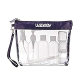 Neceser Transparente, LUZWAY Bolsa de Cosméticos Impermeable, Bolsa de Aseo Claro PVC + 8 Botellas de Viaje (MAX.100ml), Transporte de Líquidos en Avión para Mujer y Hombre Color Azul