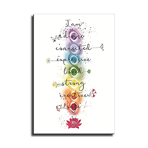 patient 7 Chakra Quotes Sign Poster Yoga Zen Meditation Wall Art Painting Canvas Print Motivational Spiritual Room Bathroom Bedroom Living Decor (16×24 inch)