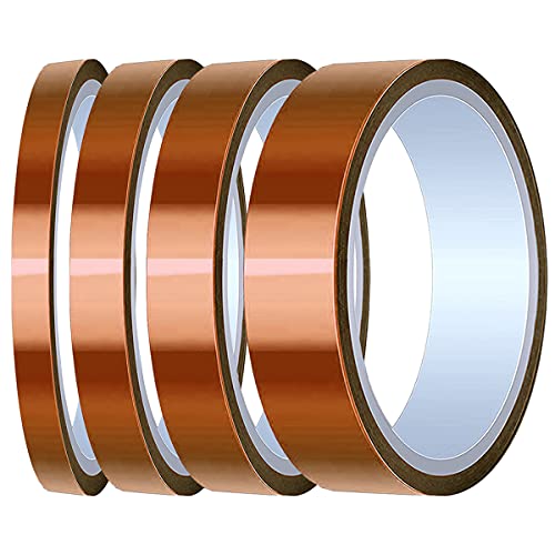 Image of DAOKI 4 Rolls High Temp Tape Polyimide Heat Resistant Tape 4 Size 1 /8 inch, 1 /4 inch, 1 /2 inch, 1 inch x 33m(108ft) Thermal Tape High Temperature Tape for Masking, Soldering, Heat Transfer