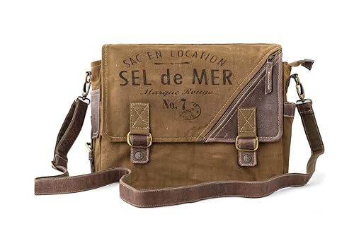 3B-Vintage Print Sel De Mer Upcycled Military Leather Canvas Shoulder Bag Laptop Messenger Bags Medium Crossbody 2 Straps3