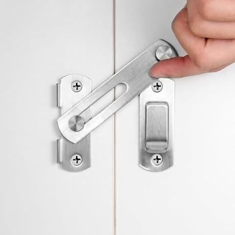 INIRET 4 Packs Barn Door Latches，Brushed Nickel Stainless Steel Sliding Door Antique Lock Gate Latches Wine Cabinet Closet Door Latches barn gate flip Door Latch Bi-fold Door Lock Cover