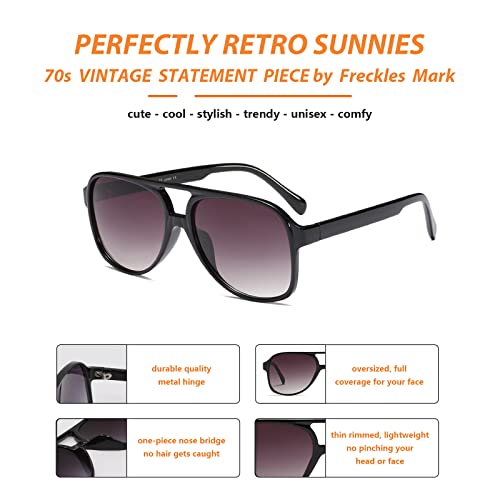 Image of Freckles Mark Vintage Retro 70s Sunglasses for Women Men Classic Large Square Aviator Trendy Glasses