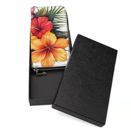 Watercolor Tropical Flower Bouquet PU Leather Clutch Long Bifold Wallet, Coin Purse Credit Pass Case, Durable Card-Holder Money Storage for Women Men3