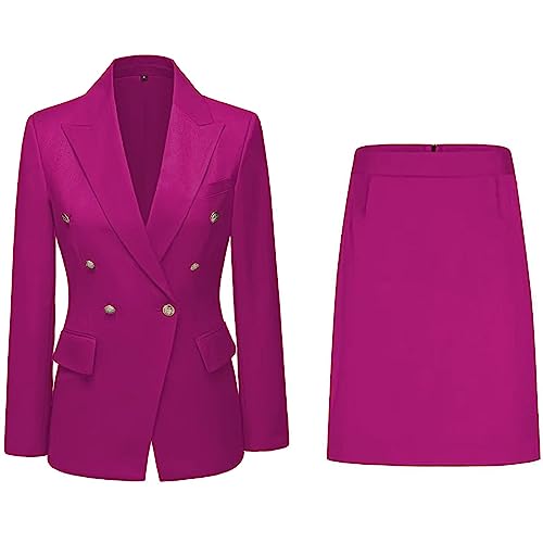 Women Suits 2 Pieces Set Double Breasted Skirt Suit for Business Formal Professional Casual Wedding Skirt Outfit