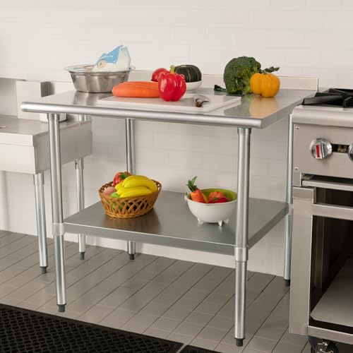 Image of HARDURA Stainless Steel Table Prep Work Table 30 x 36 Inches NSF Heavy Duty Commercial with Undershelf and Backsplash for Food Prep