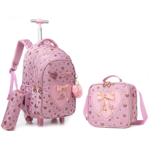 Mochila rodinha infantil, kit mochila escolar de costas e lancheira e Estojo Lápis amor (Amo rosa)