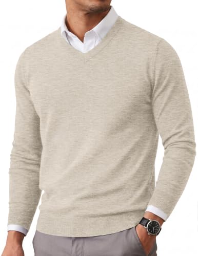 Image of COOFANDY Mens Casual V Neck Sweater Knit Slim Fit Long Sleeve Pullover Top