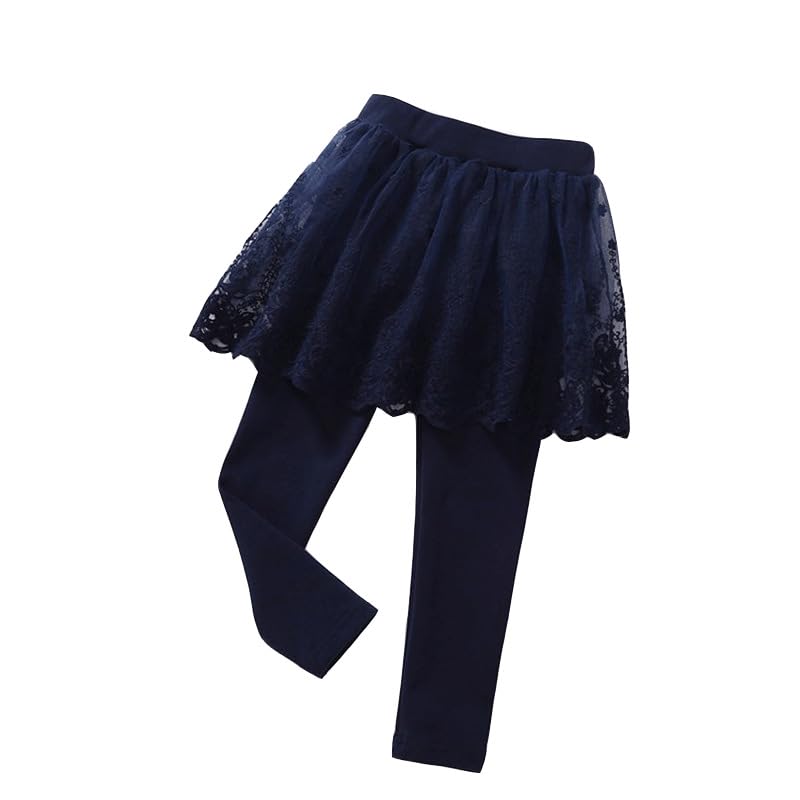 BGMINGYI Baby Girls Footless Leggins with Tutu Ruffle Lace Flower Skirt Toddler Cotton Pantskirt(US, Age, 6 Years, 7 Years, Navy Blue)