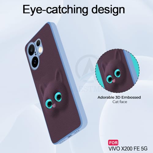 Image of AESTMO Back Case Cover for Vivo X200 FE 5GBack Cover | 3D Cat Cover | Leather Finish | Full Body Protection | Camera Protection Back Cover for Vivo X200 FE 5G (Purple)