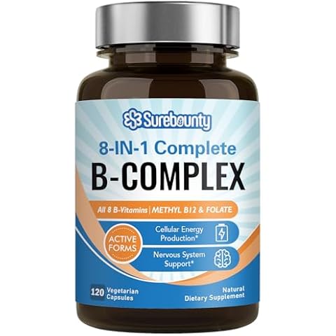 8-in-1 Vitamin B Complex Capsules for Women & Men, Super B Complex Vitamins, B12, B1, B2, B3, B5, B6, B9, Biotin, Folate, Methylated Forms, Energy, Nerve, Blood Support, 120 Caps Cover