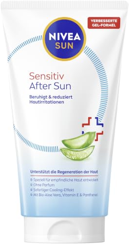 NIVEA SUN Sensitive After Sun kühlende SOS-Pflege mit hautberuhigender Wirkung Hautgel mit Bio-Aloe Vera Vitamin E & Panthenol für sensible Haut (150 ml)