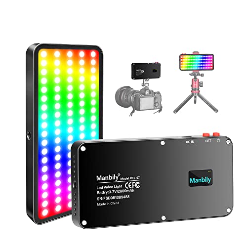 Manbily RGB ビデオライト 24種照明効果 撮影用 LEDライト USB充電式 バッテリー 3000K-6500K RGBライト 動画撮影 照明 無段階調光 小型 軽量 コンパクト 補助照明 PSE認証済 2800mAh 商品撮影/ビデオ撮影/Y