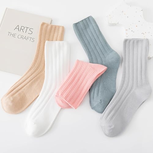 Image of Women Crew Dress Socks Cotton Solid Color Slouch Sock for Dressy Shoes 5 Pack
