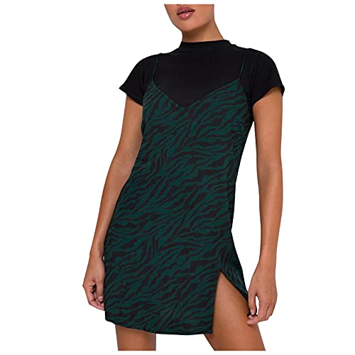 Women V-Neck Spaghetti Strap Camisole Mini Dress Printing Straight Mini Dress Sexy Backless Sleeveless Bodycon