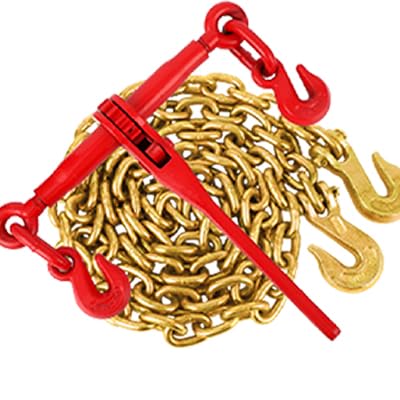 Image of 5 /16'' to 3 /8'' Chain and Binder Kit, Ratchet Load Binder with Work Load Limit 9200 LBS, 5 /16''x10 FT Grade 70 Chain with Working Load Limit 6600 LBS for Heavy Duty Cargo Flatbed Trailers