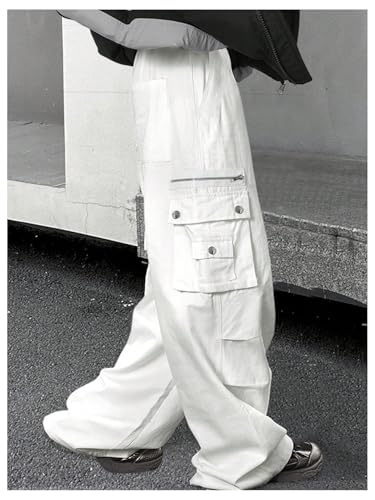 OYOANGLE Men's Wide Leg Cargo Pants Streetwear Drawstring Waist Hip Hop Baggy Track Pants with Pockets2